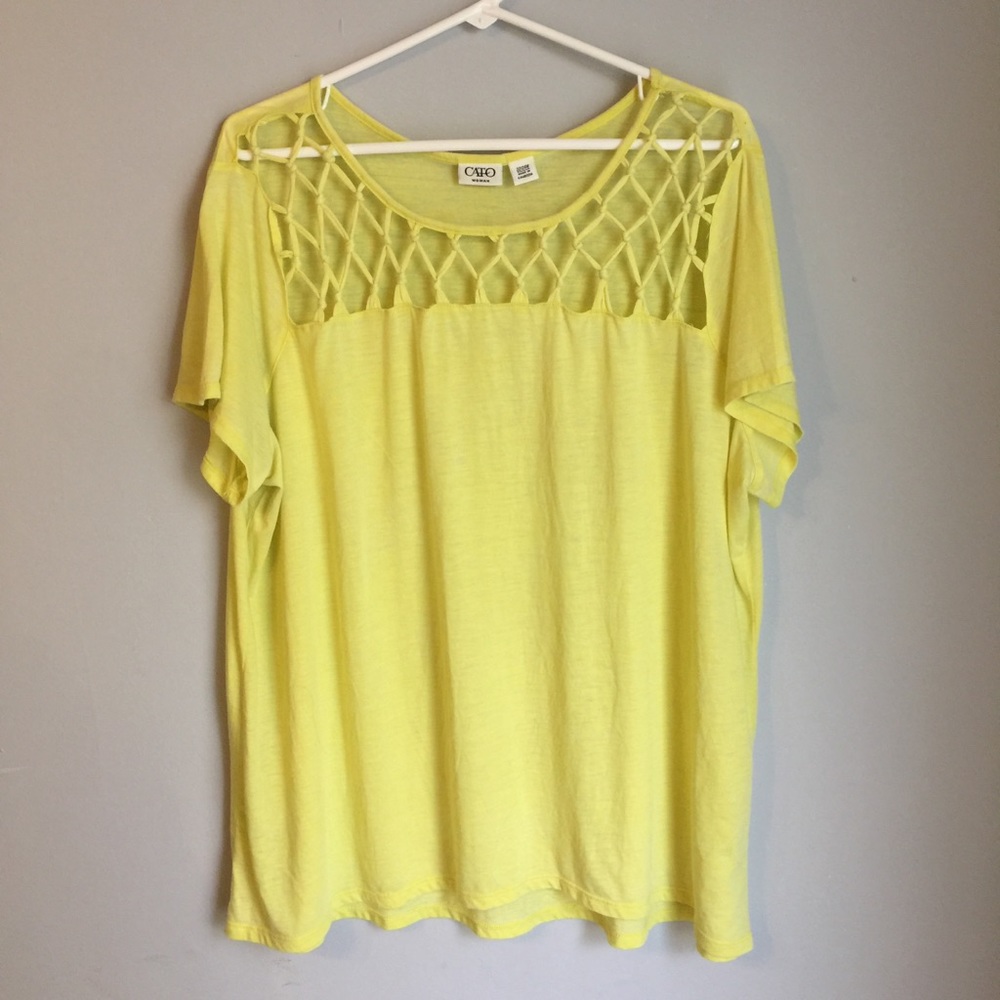 Cato 22/24W yellow lattice cutout blouse
